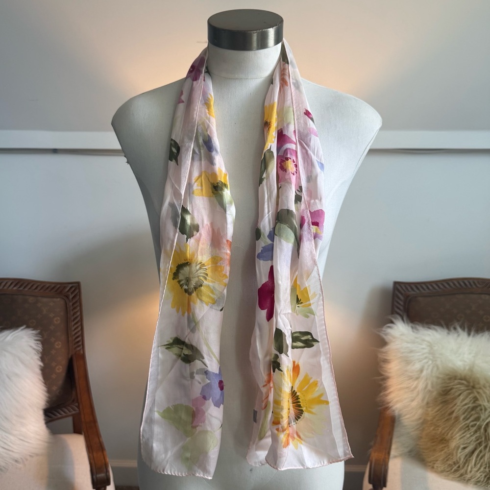 Echo Yellow and Pink Floral Silk Scarf